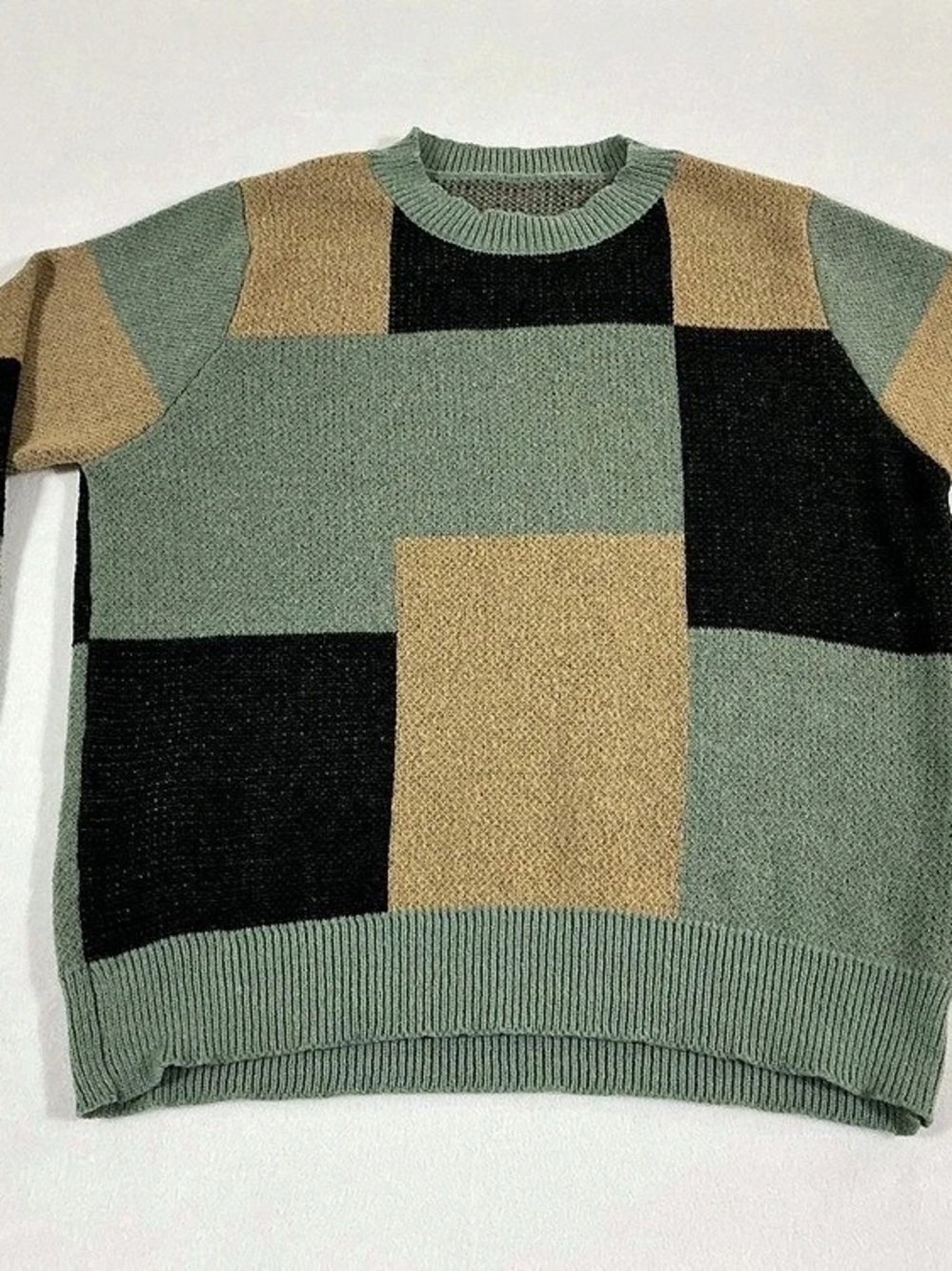 SHEIN Color Block Sweater in Green & Black Size 3XL
